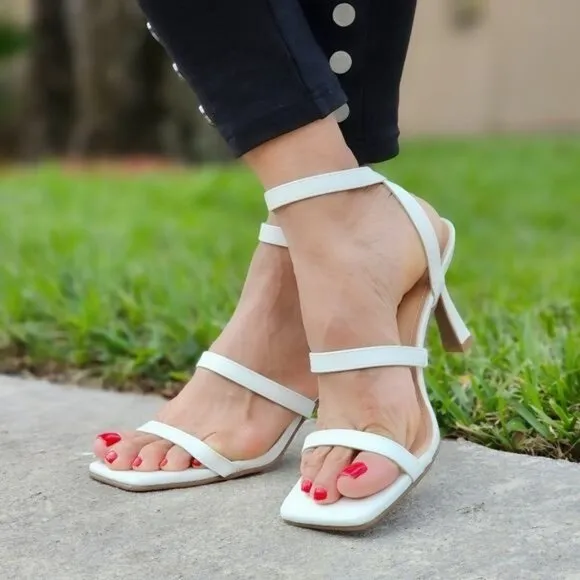 Women Ankle Strap High Heel Sandals White Color‎