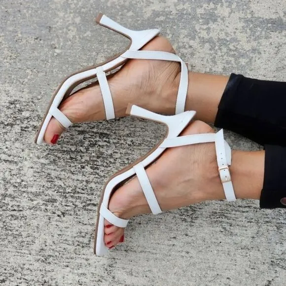 Women Ankle Strap High Heel Sandals White Color‎