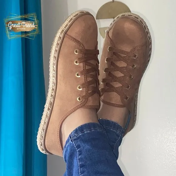 Women Espadrilles Camel Faux Suede Casual Sneakers