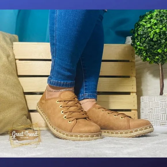 Women Espadrilles Camel Faux Suede Casual Sneakers