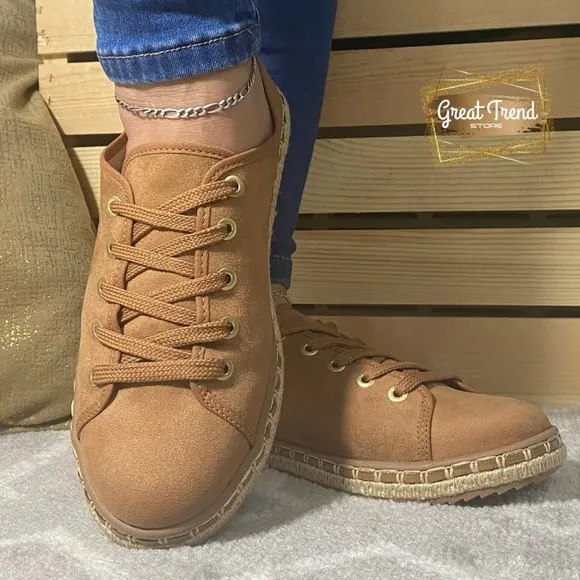 Women Espadrilles Camel Faux Suede Casual Sneakers
