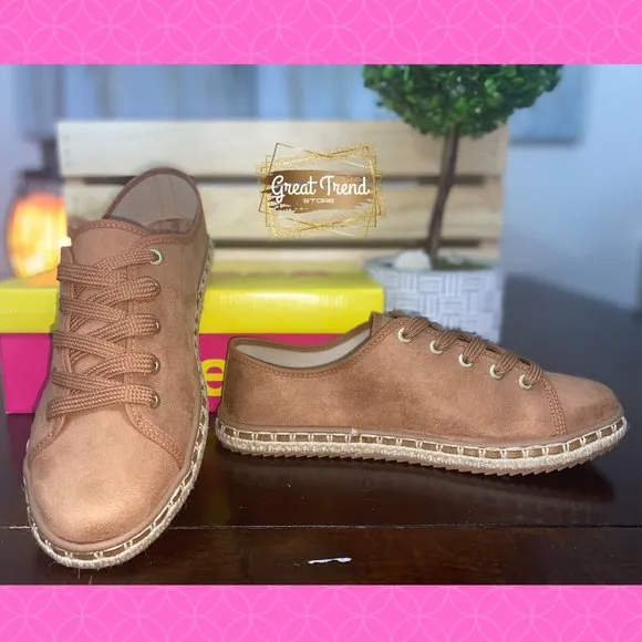 Women Espadrilles Camel Faux Suede Casual Sneakers