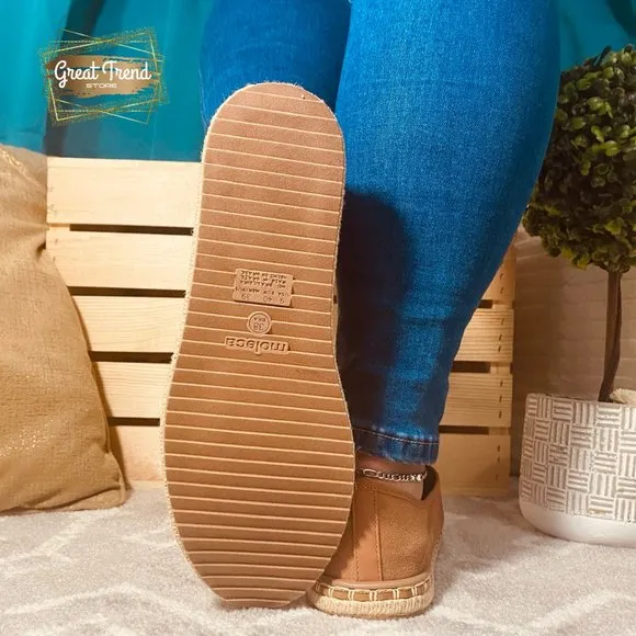 Women Espadrilles Camel Faux Suede Casual Sneakers