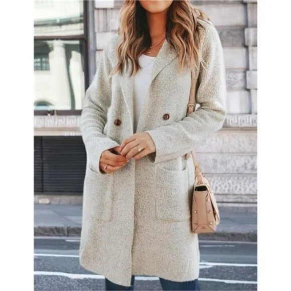 Women Fall Long Cardigan Sweater Trendy Apricot
