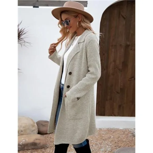 Women Fall Long Cardigan Sweater Trendy Apricot