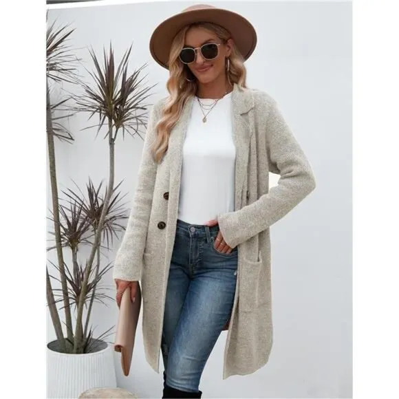 Women Fall Long Cardigan Sweater Trendy Apricot