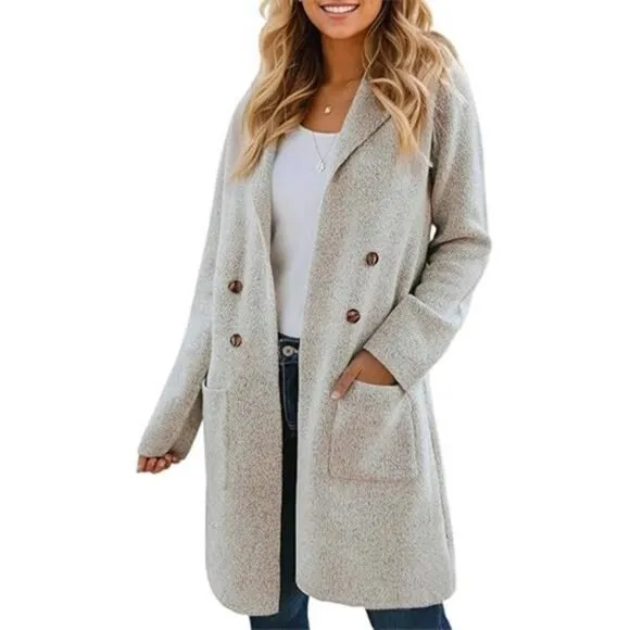 Women Fall Long Cardigan Sweater Trendy Apricot