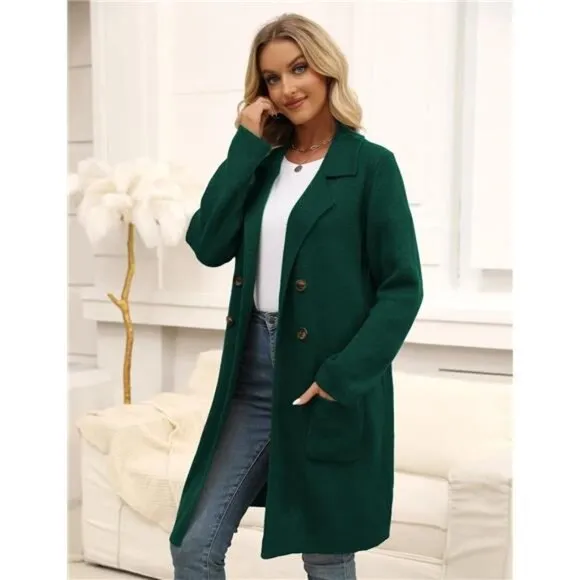 Women Fall Long Cardigan Sweater Trendy Green