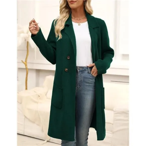 Women Fall Long Cardigan Sweater Trendy Green
