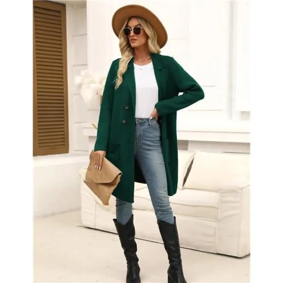 Women Fall Long Cardigan Sweater Trendy Green