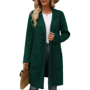 Women Fall Long Cardigan Sweater Trendy Green