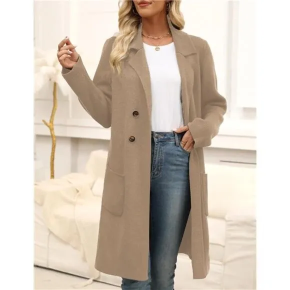 Women Fall Long Cardigan Sweater Trendy Light Brown