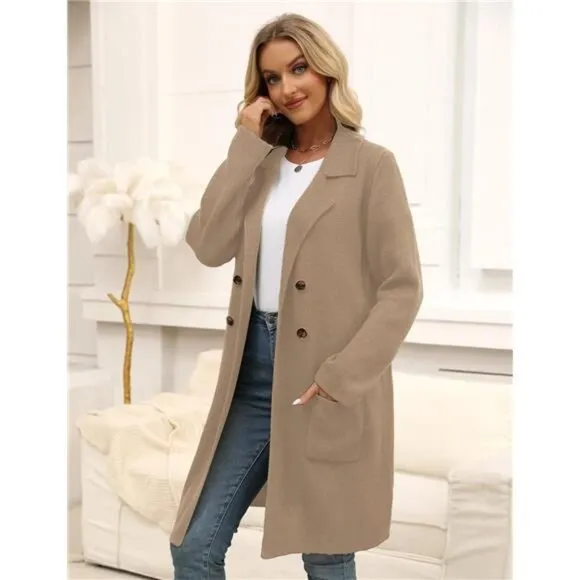 Women Fall Long Cardigan Sweater Trendy Light Brown