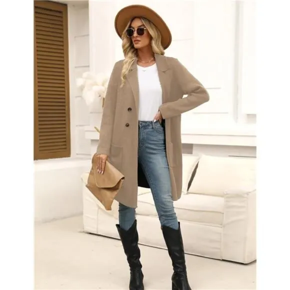 Women Fall Long Cardigan Sweater Trendy Light Brown