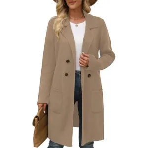 Women Fall Long Cardigan Sweater Trendy Light Brown