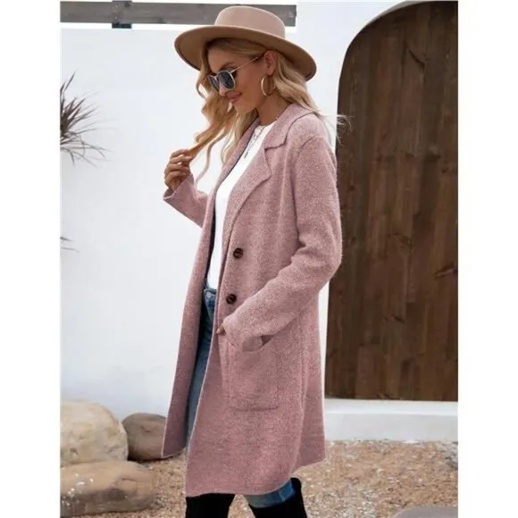 Women Fall Long Cardigan Sweater Trendy Pink