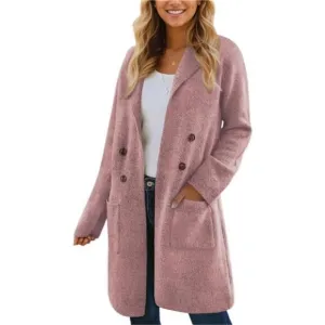 Women Fall Long Cardigan Sweater Trendy Pink