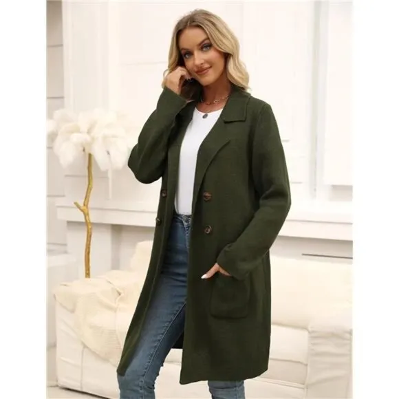 Women Fall Long Cardigan Sweater Trendy Pure Armygreen