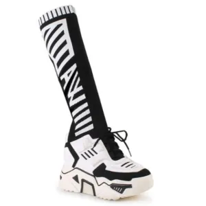 WOMEN LACE UP BOOTS CHUNKY SOCK SNEAKERS DAMSON-11 White Size 6.5