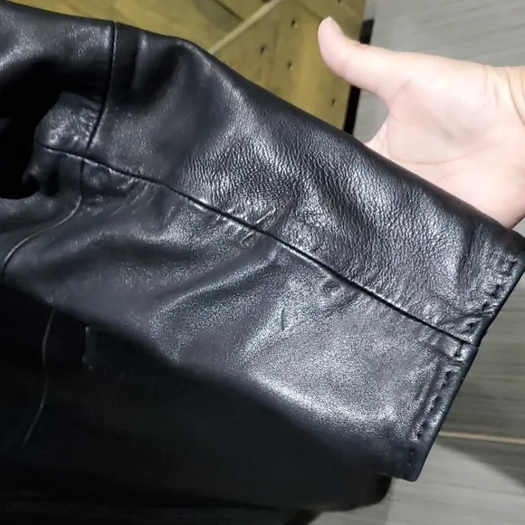 WOMENS BLACK LAMBSKIN GENUINE LEATHER SHORT COAT PETITE MEDIUM