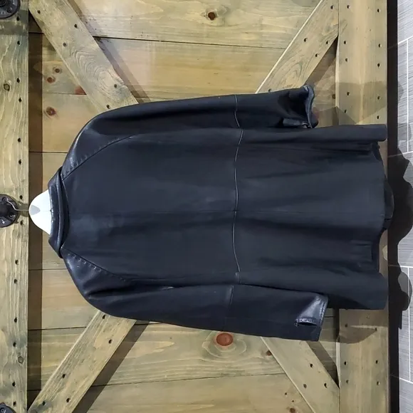 WOMENS BLACK LAMBSKIN GENUINE LEATHER SHORT COAT PETITE MEDIUM