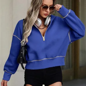 Women's Casual Zip-Up Hooded Sweatshirt, Autumn