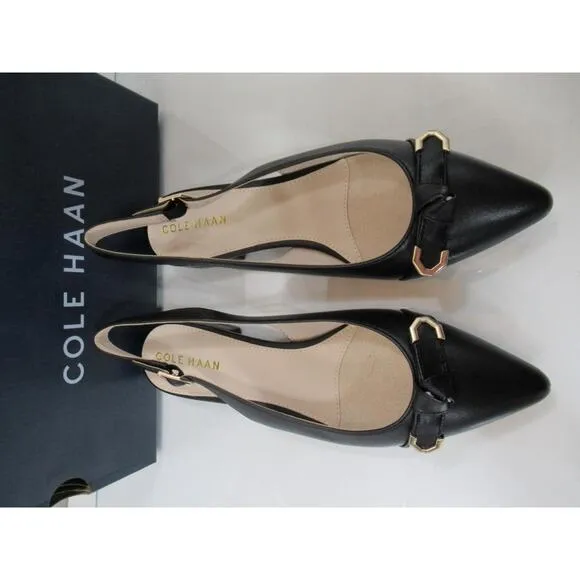 Women's Cole Haan Menlo Skimmer Slingback Flat Sandals Black Leather Size 7.5