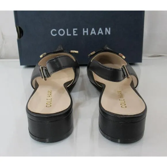 Women's Cole Haan Menlo Skimmer Slingback Flat Sandals Black Leather Size 7.5