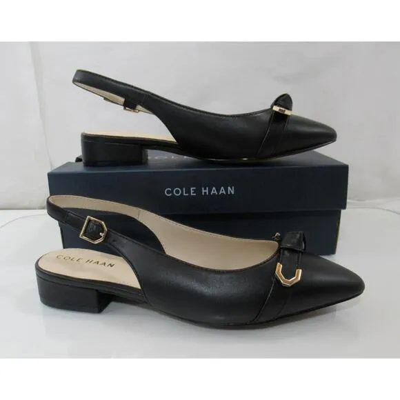 Women's Cole Haan Menlo Skimmer Slingback Flat Sandals Black Leather Size 7.5