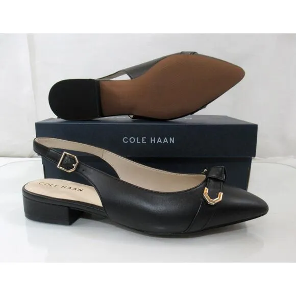 Women's Cole Haan Menlo Skimmer Slingback Flat Sandals Black Leather Size 7.5