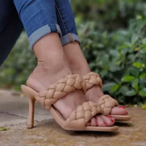 Women's Nude Double Braided Square Toe Mule Sandal