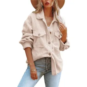 Womens Oversized Fleece Jakcets Button Down Sherpa Shacket Fuzzy Coats Casual