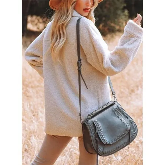 Womens Oversized Fleece Jakcets Button Down Sherpa Shacket Fuzzy Coats Casual