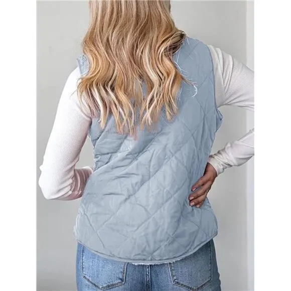 Womens' Reversible Vest Lightweight Quilted Sherpa Fleece Vest Sleeveless Coat