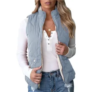 Womens' Reversible Vest Lightweight Quilted Sherpa Fleece Vest Sleeveless Coat