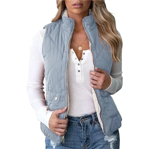Womens' Reversible Vest Lightweight Quilted Sherpa Fleece Vest Sleeveless Coat
