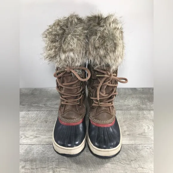 Womens Sorel Joan of Arctic Snow Brown Waterproof Leather Boots NL2429 Size 8
