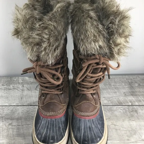 Womens Sorel Joan of Arctic Snow Brown Waterproof Leather Boots NL2429 Size 9