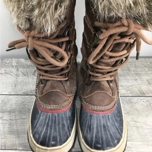 Womens Sorel Joan of Arctic Snow Brown Waterproof Leather Boots NL2429 Size 9