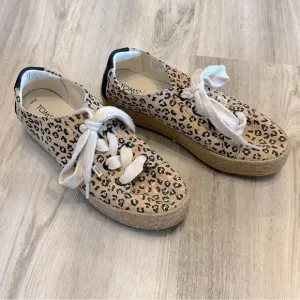 Women’s Toms Cheetah Cassiah Canvas Laceup Espadrilles Platform Sneakers 9.5