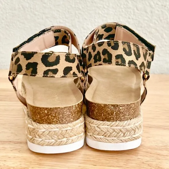 Women's US 7 Leopard Print Strapppy Platform Espadrille Summer Sandals NIB