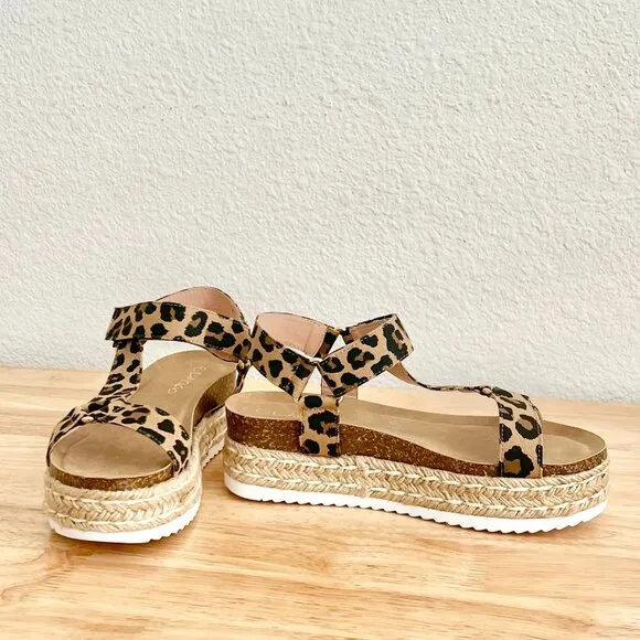 Women's US 7 Leopard Print Strapppy Platform Espadrille Summer Sandals NIB