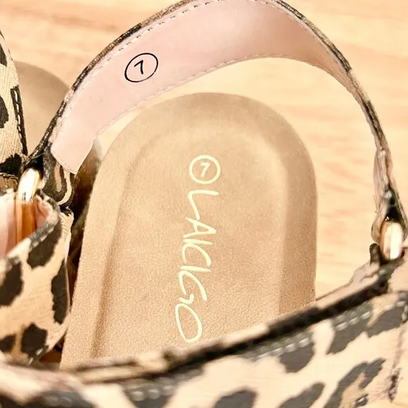 Women's US 7 Leopard Print Strapppy Platform Espadrille Summer Sandals NIB