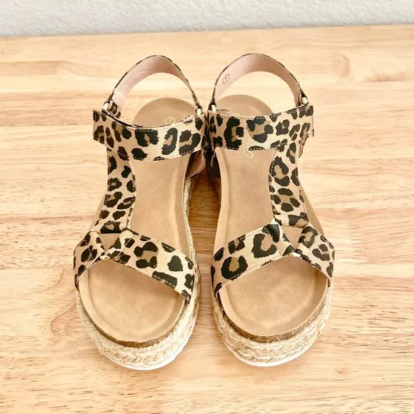Women's US 7 Leopard Print Strapppy Platform Espadrille Summer Sandals NIB