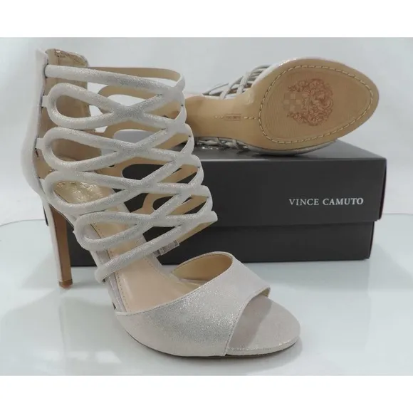 Women's Vince Camuto Kirsi Strappy Dress High Heel Caged Sandals Gold Size 7.5
