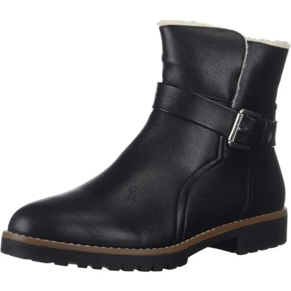 Women's Winter Boots Faux Fur Lined Mid Calf Zipper Snow Shoes, Black