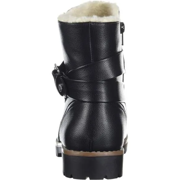 Women's Winter Boots Faux Fur Lined Mid Calf Zipper Snow Shoes, Black