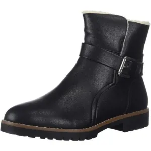 Women's Winter Boots Faux Fur Lined Mid Calf Zipper Snow Shoes, Black