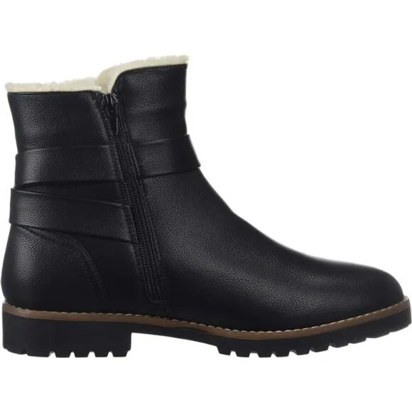Women's Winter Boots Faux Fur Lined Mid Calf Zipper Snow Shoes, Black