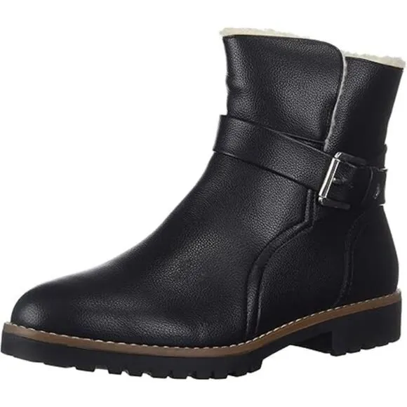 Women's Winter Boots Faux Fur Lined Mid Calf Zipper Snow Shoes, Black
